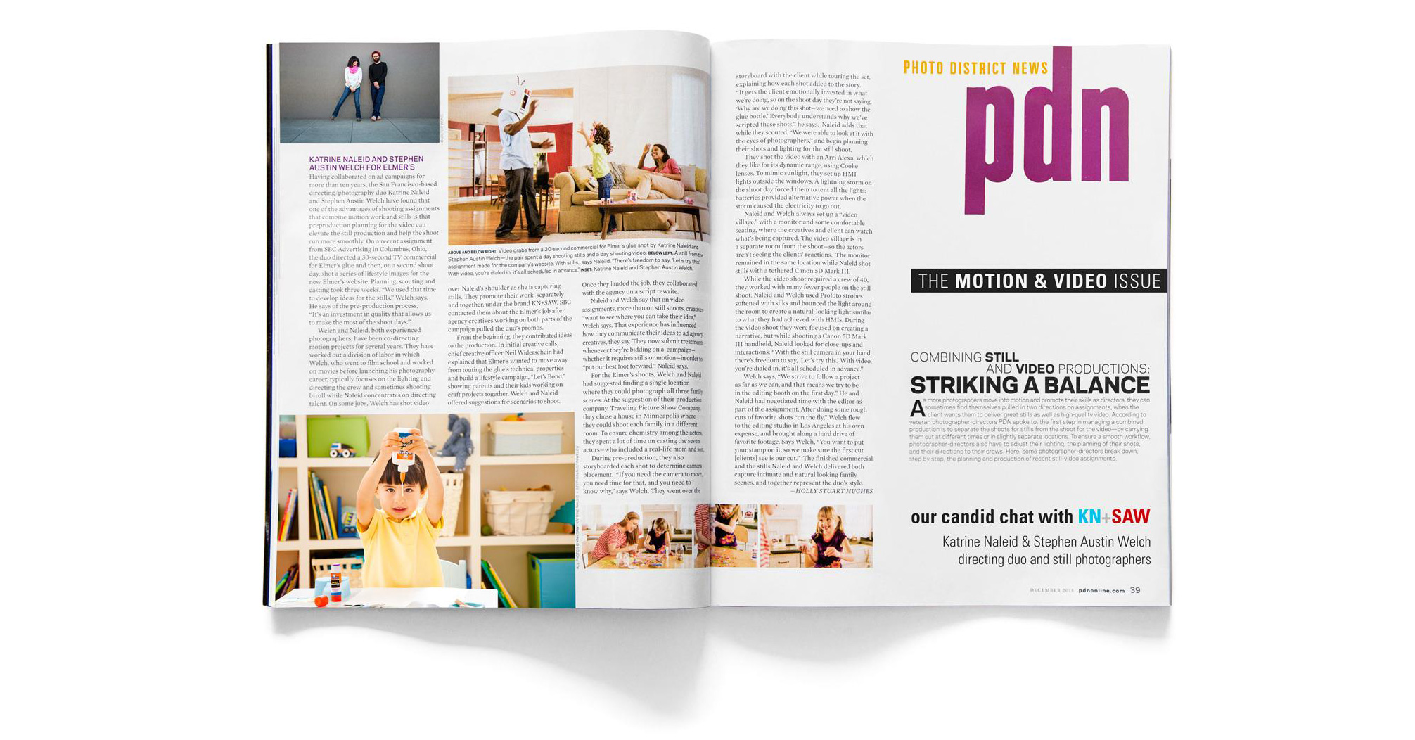 KN+SAW | Katrine Naleid + Stephen Austin Welch | directing duo Photo District News magazine article Striking A Balance PDN’s candid chat with kids and lifestyle directors and potographers KN+SAW from the motion and video issue spread